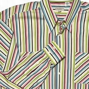 Y2K Ted Baker Men's Long Sleeve Shirt Sz Large Button Down Colorful Striped Glam